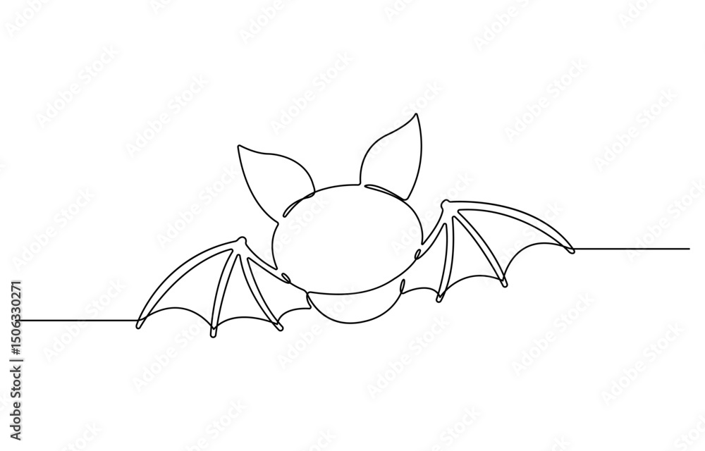 Fototapeta premium Halloween Bats Flying Continuous Line Drawing with Editable Stroke, minimalist sketch one line art vector illustration, Halloween bat spooky concept.