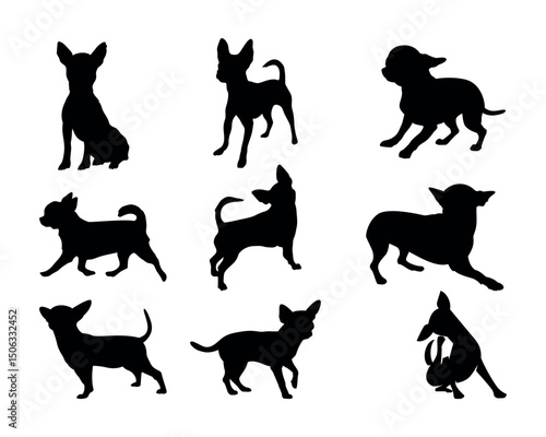 Chihuahua dog silhouette, Dog silhouette set
