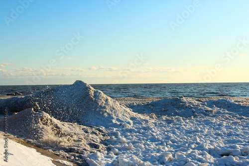 winter beach landscape with snow
