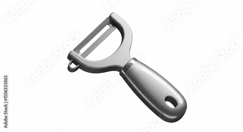 Shiny Silver Vegetable Peeler Kitchen Tool Isolated on White Background
