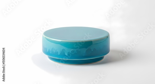 Turquoise Ceramic Pedestal Stand with Glossy Finish on White Background