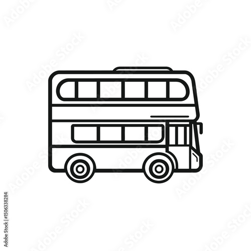 Simple black outlined double decker bus facing right on a transparent background