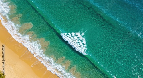 Turquoise ocean meets sandy beach aerial view natural scenery