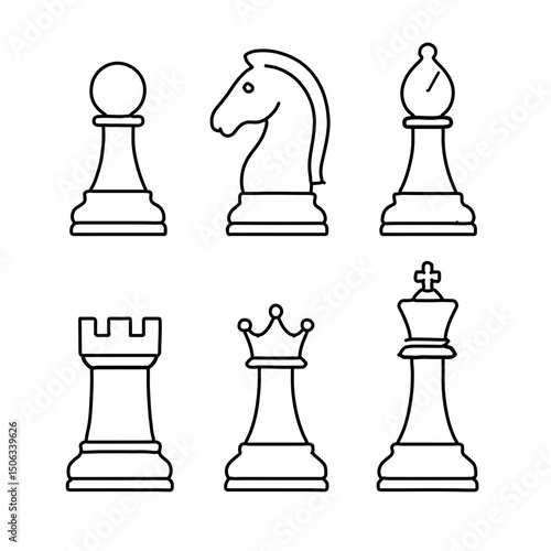 Minimalist Chess Piece Line Art – Full Set Vector Icons