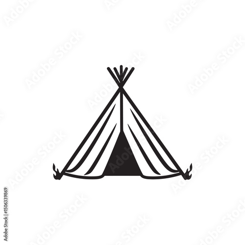 Simple black tipi icon features traditional Native American dwelling silhouette on a white background