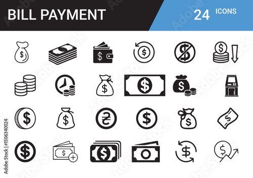Icons of Finances: A comprehensive array of meticulously crafted icons representing various financial facets. Includes money bags, coins, currency, transactions, and financial instruments.