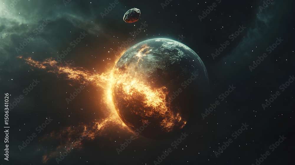 Obraz premium dramatic outer space scene with massive celestial body cosmic explosion