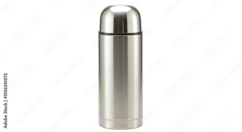 Isolated Shiny Stainless Steel Thermos Bottle on Transparent Background Isolated Shiny Stainless Steel Thermos Bottle on Transparent Background