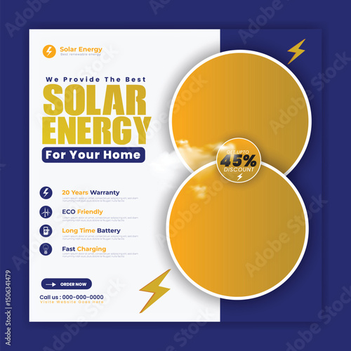 Solar energy panel and power saving social media post design