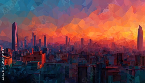 Cityscape Sunrise Low Poly.