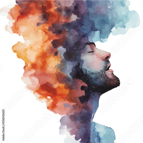 Breathing Exercise, watercolor vector, high quality, isolated on a white background.