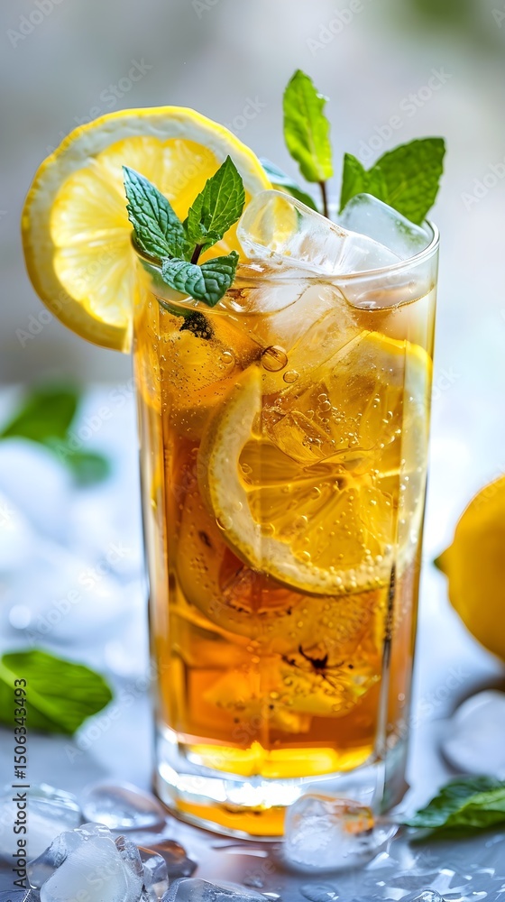 Fototapeta premium Refreshing iced tea lemon mint summer drink