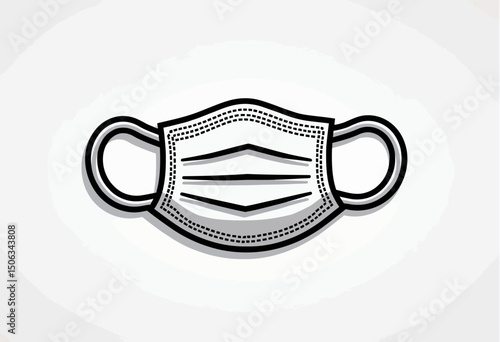Minimal line art illustration of a disposable surgical face mask with elastic ear loops, ideal for healthcare, hygiene, pandemic prevention, safety awareness, and public health campaigns

