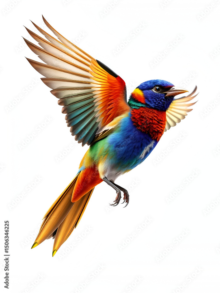 Fototapeta premium Australian Rainbow Finch Bird - Flying Around Loop - Realistic 3D animation isolated with alpha on transparent background