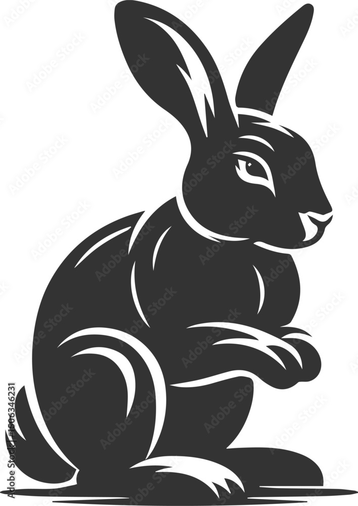 Fototapeta premium Black rabbit vector illustration animal silhouette