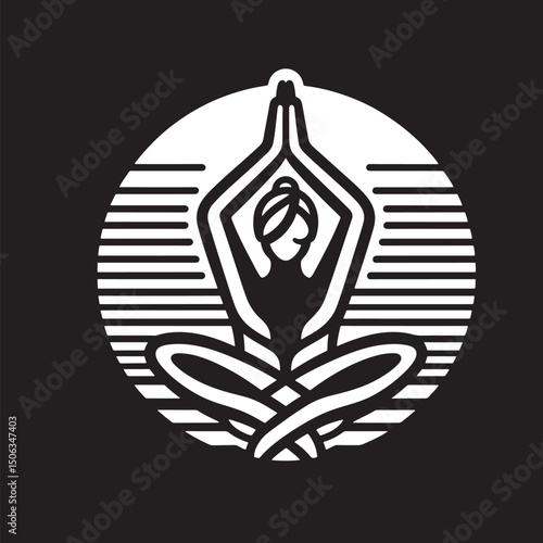 Yoga icon isolated on black background. Silhouette of a woman practicing yoga..eps