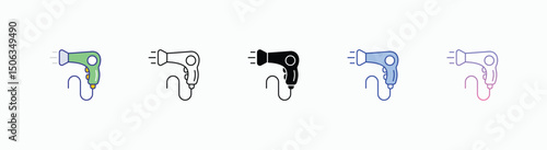Hair Dryer icons set in different style vector stock illustration