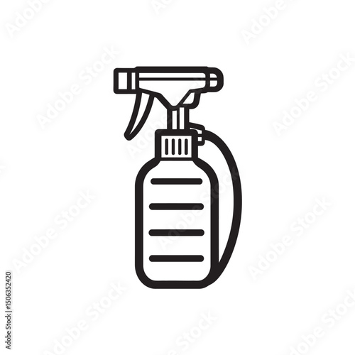 Simple outline illustration showing a spray bottle with horizontal bars and black nozzle