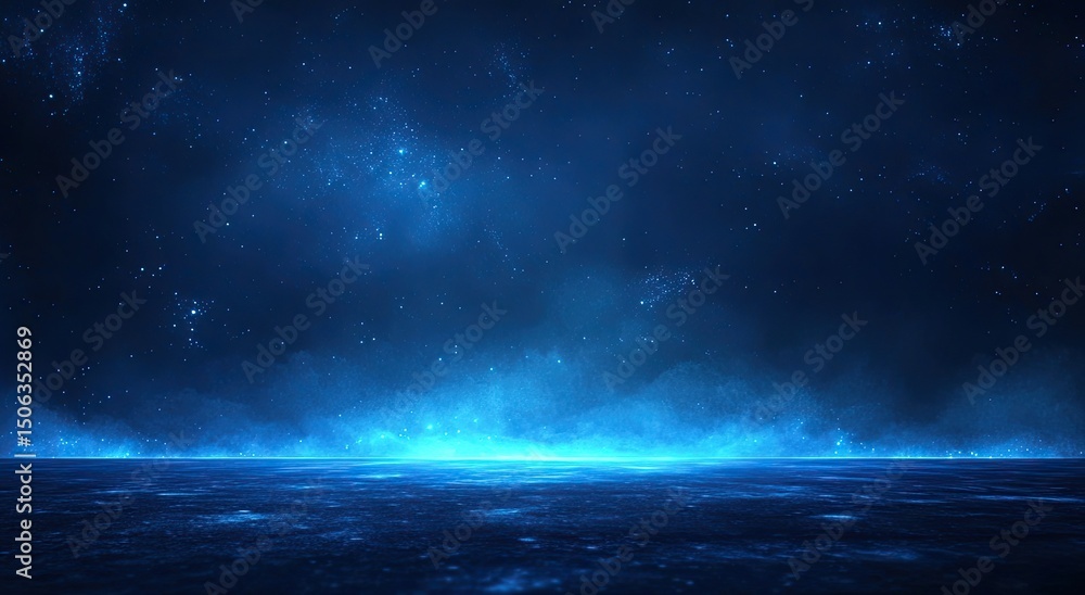 Fototapeta premium Cosmic, ethereal, blue glow on a dark stage