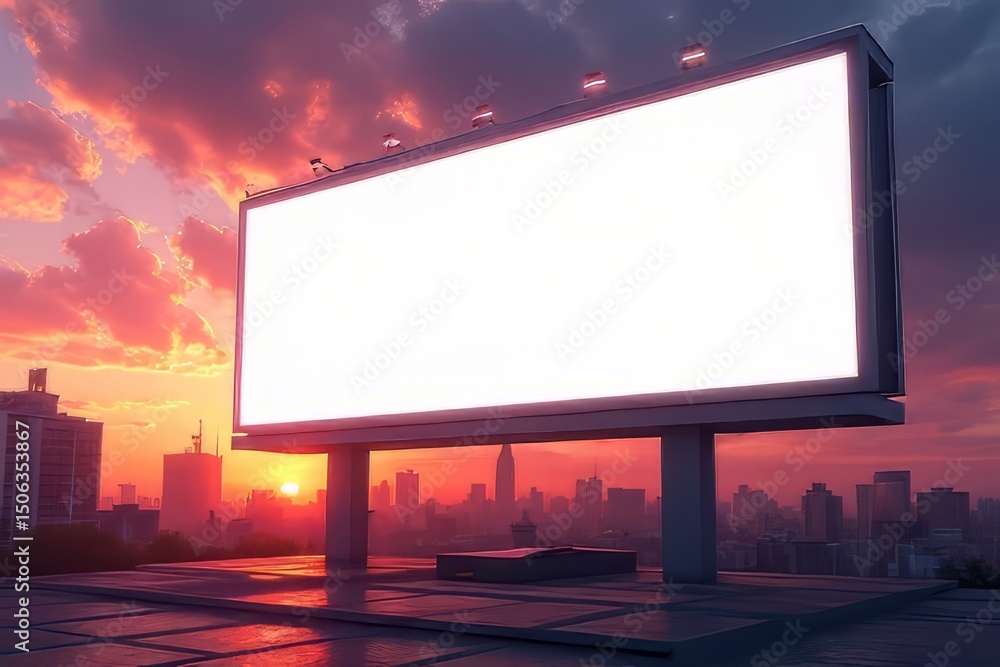Blank Billboard at Sunset Cityscape - Advertising Mockup Blank Billboard at Sunset Cityscape - Advertising Mockup