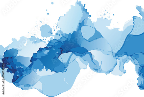Vector alcohol ink; Blue artwork; white