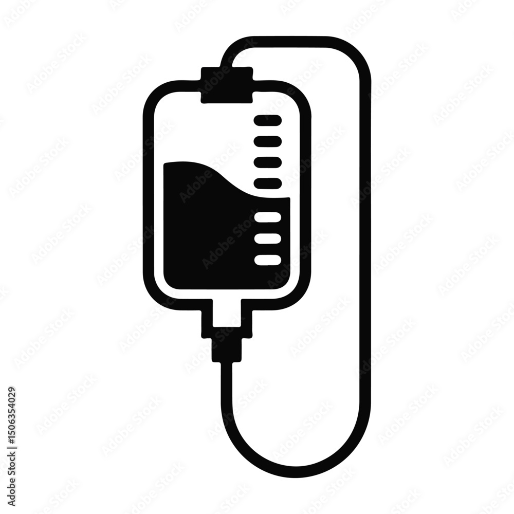Medical Blood Bag Silhouette Vector Illustration on White Background Medical Blood Bag Silhouette Vector Illustration on White Background