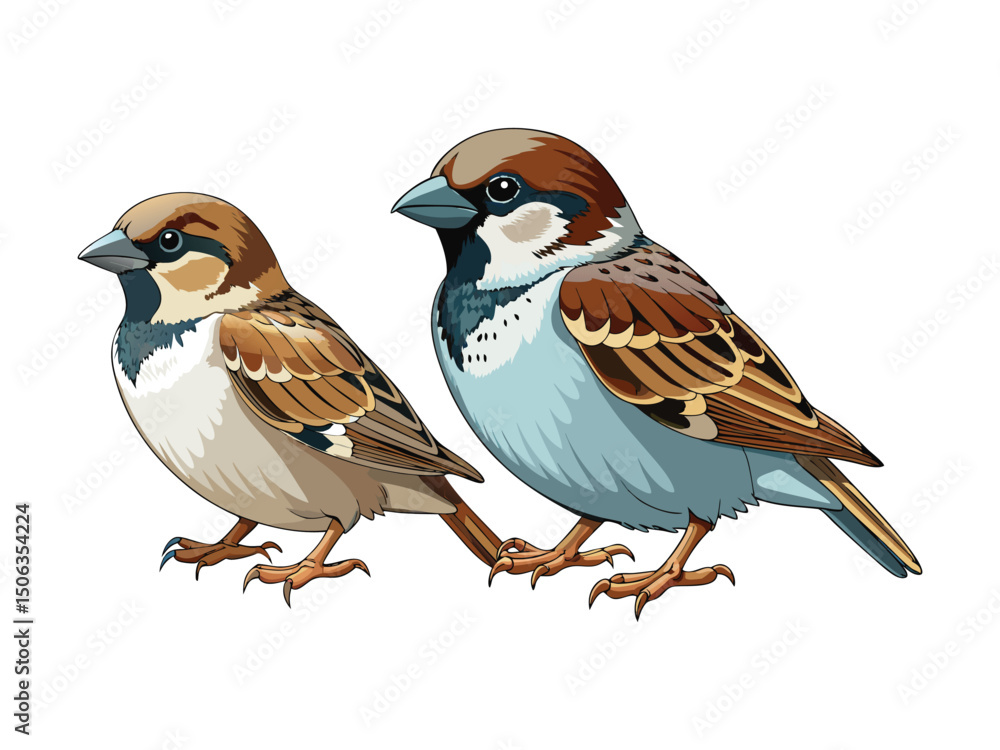 Fototapeta premium Two sparrows illustration isolated on white background 