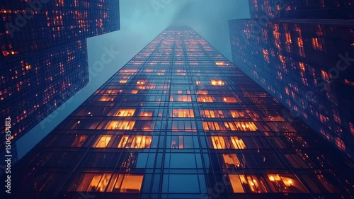 Wallpaper Mural Dramatic perspective of illuminated skyscrapers against a cloudy night sky Torontodigital.ca