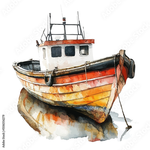 Boat, watercolor clipart vector, high quality, isolated on a white background.