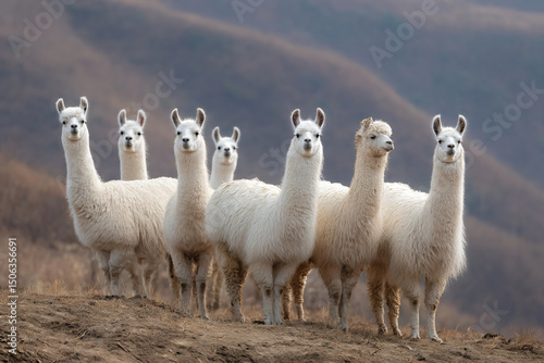 a group of llamas standing on a hill