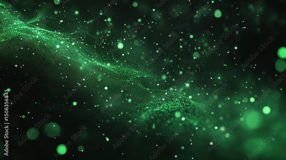 Obraz premium Abstract design with luminous green particles.