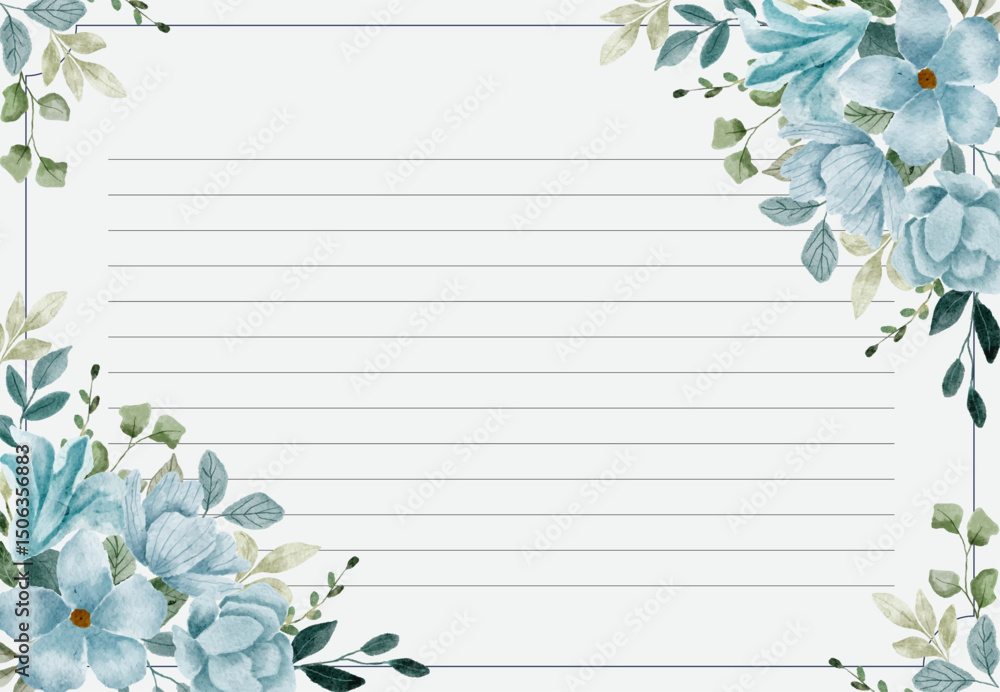 Naklejka premium light blue floral watercolor frame