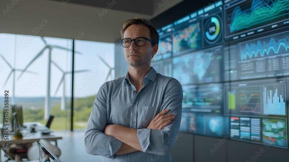 Obraz premium Wind turbine operational performance tracking, Real-time renewable energy analytics, Smart grid data visualization system