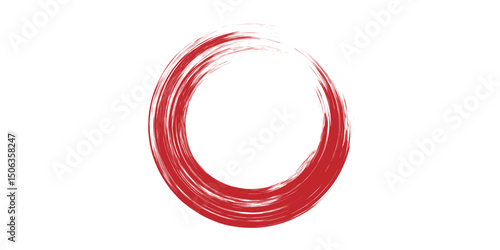 Circle brush stroke vector isolated on white background. Red enso zen circle brush stroke. For stamp, seal, ink and paintbrush design template. Grunge hand drawn circle shape, vector illustration