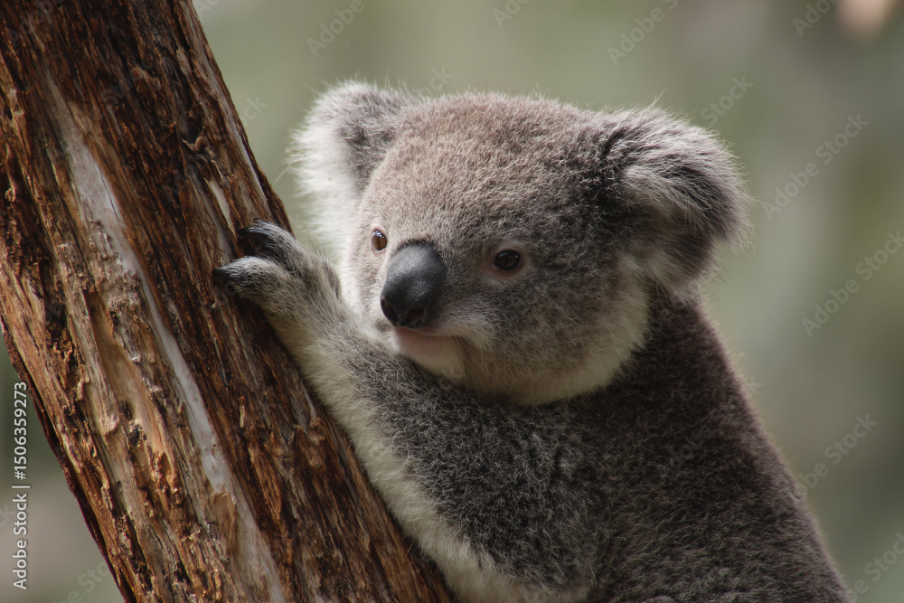 Fototapeta premium a koala bear is climbing a tree