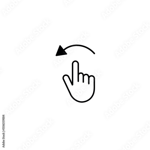 Finger Tap and Counterclockwise Rotate Gesture Icon – Reverse Rotation Touch Symbol Vector