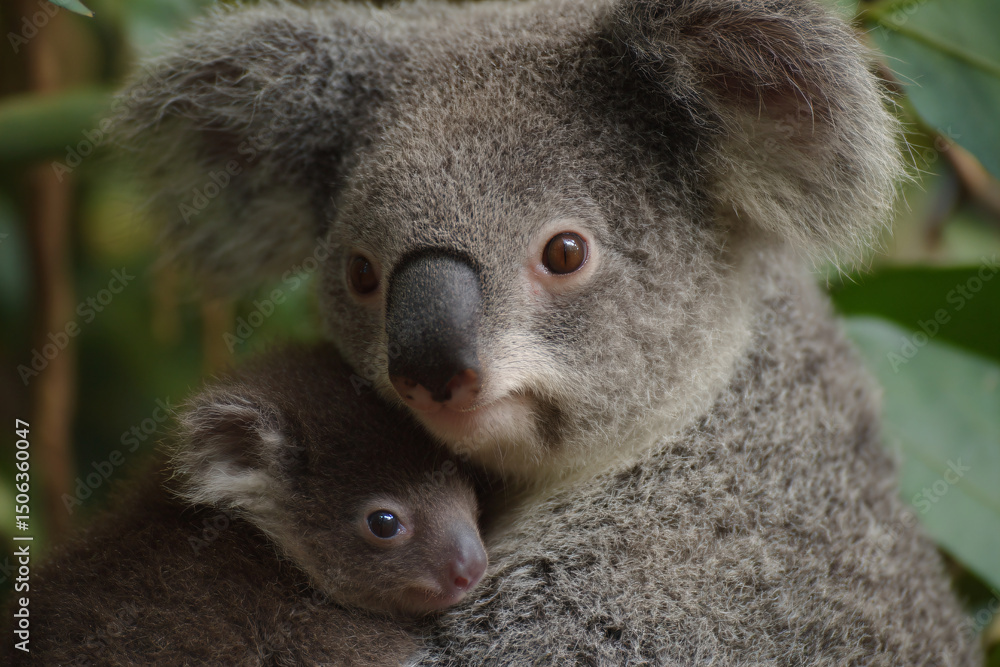 Naklejka premium a koala holding a baby koala in its arms