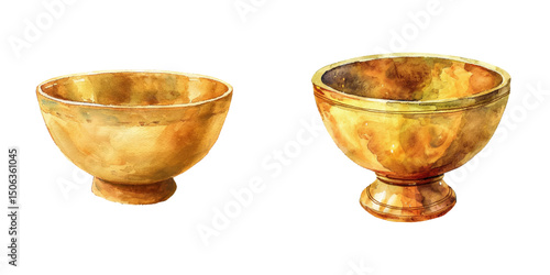 golden pffering bowl watercolor vector illustration