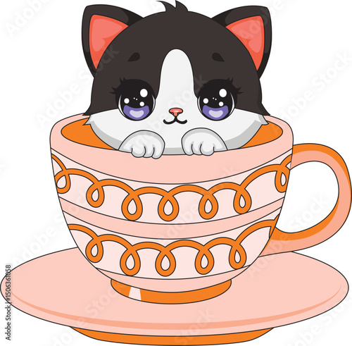 Cafe Cat Inside The Cup Kitten Vector