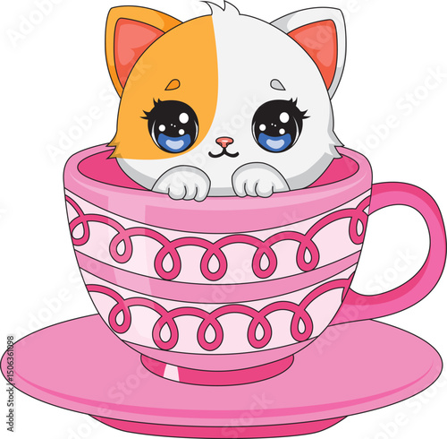 Cat Inside The Cup Cafe Kitten Vector