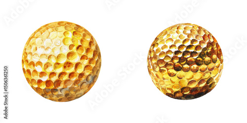 gold golf ball watercolor vector illustration