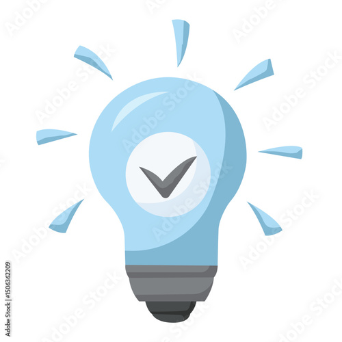 Light bulb with checmark icon, lightbulb with tick icon vector illustration, lightbulb with check clip art, quick tip icon
