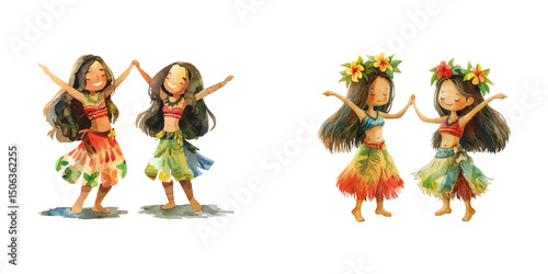 Wallpaper Mural hawaiian dance watercolor vector illustration Torontodigital.ca