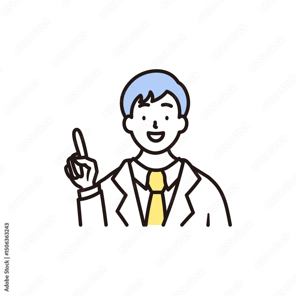 笑顔で指差しをする男子高校生の上半身のシンプルなイラスト素材 笑顔で指差しをする男子高校生の上半身のシンプルなイラスト素材