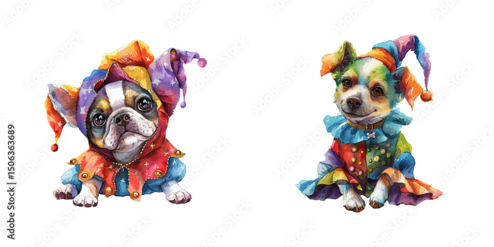 Fototapeta premium jester dog watercolor vector illustration