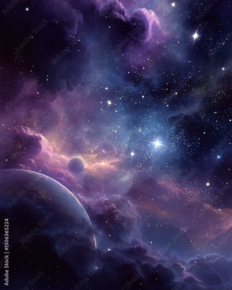 Fototapeta premium Cosmic Nebula with Planets, and Starscape.