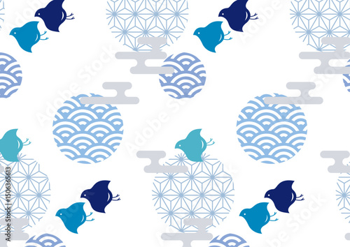 千鳥のクール可愛い夏の和柄壁紙1