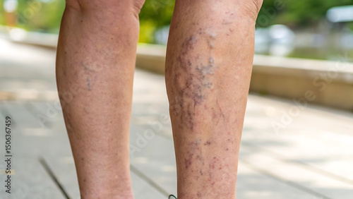 Pronounced Varicose Veins in Lower Legs – Detailed Image with Skin Tone Changes