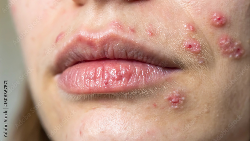 Obraz premium Cracked Mouth Corners and Red Chin – Detailed Image of Angular Cheilitis