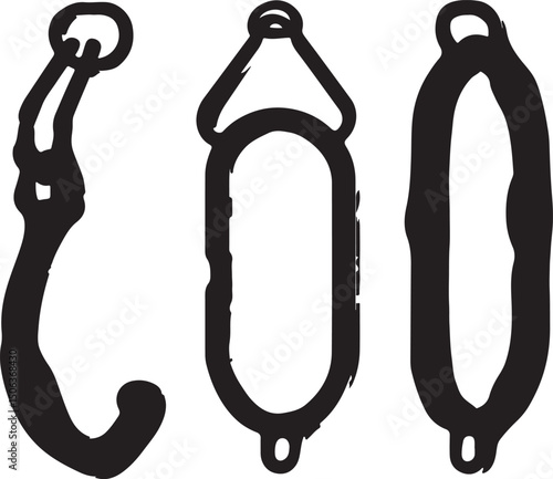 Vintage Black & White Illustration of Antique Hanging Ornaments, Decorative Hooks, Retro Art